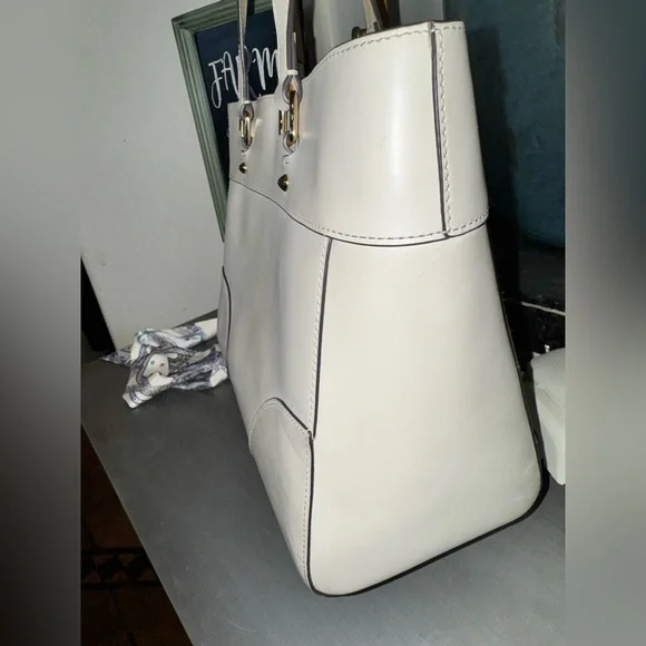 Dooney and Bourke Leather Bone Tote Bag, Gold hardware & blue accent scarf - Picture 10 of 16